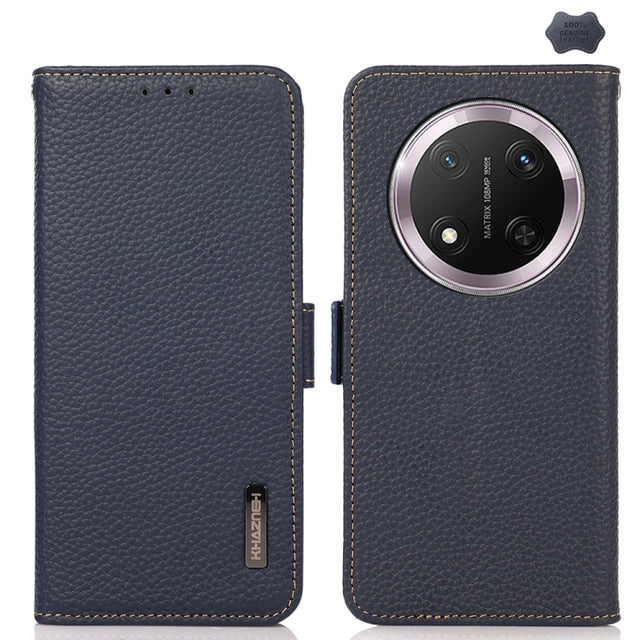For Honor X9c KHAZNEH Side-Magnetic Litchi Genuine Leather RFID Phone Case(Blue)