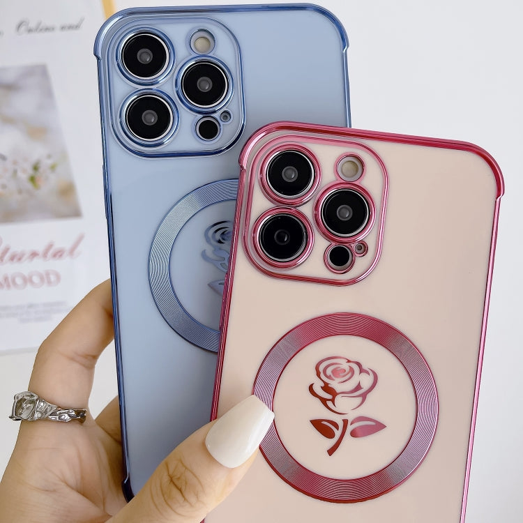For iPhone 15 Pro Electroplate Side Roses Flower MagSafe Phone Case(Dark Purple)