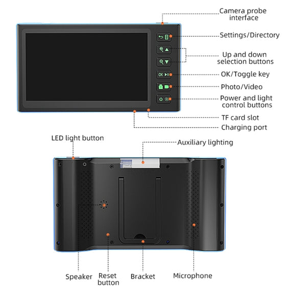 T23 5.5mm Single Lens 7 inch Screen Industrial Endoscope, Spec:2m Tube