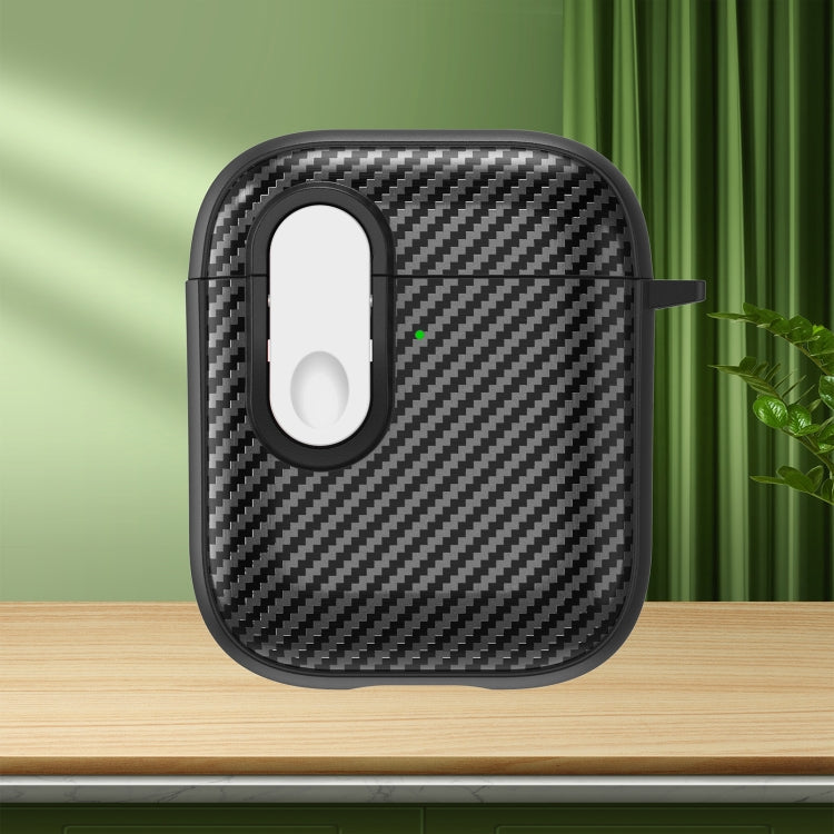 For AirPods 2 / 1 Carbon Fiber Texture Wireless Earphones Case with Security Lock(White)