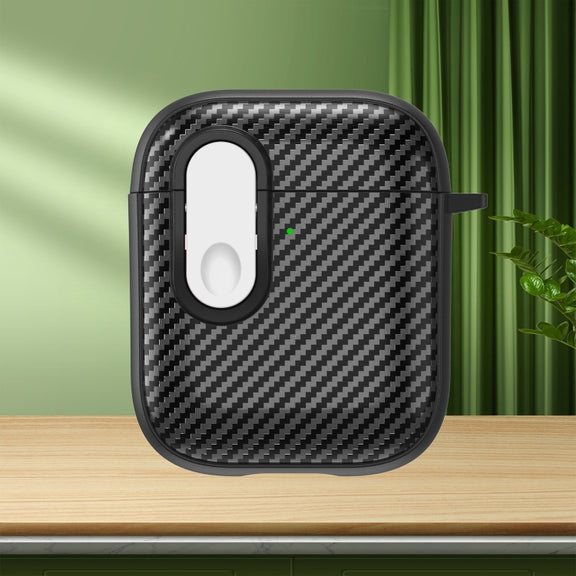 For AirPods 2 / 1 Carbon Fiber Texture Wireless Earphones Case with Security Lock(White)
