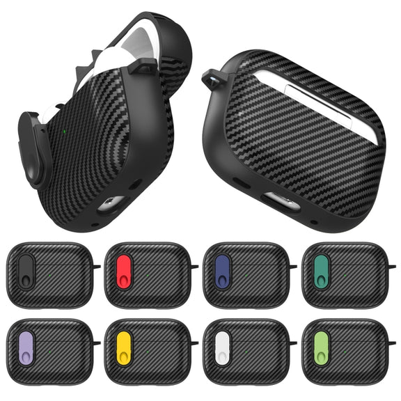For AirPods Pro Carbon Fiber Texture Wireless Earphones Case with Security Lock(Yellow)