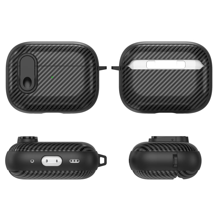 For AirPods 2 / 1 Carbon Fiber Texture Wireless Earphones Case with Security Lock(White)