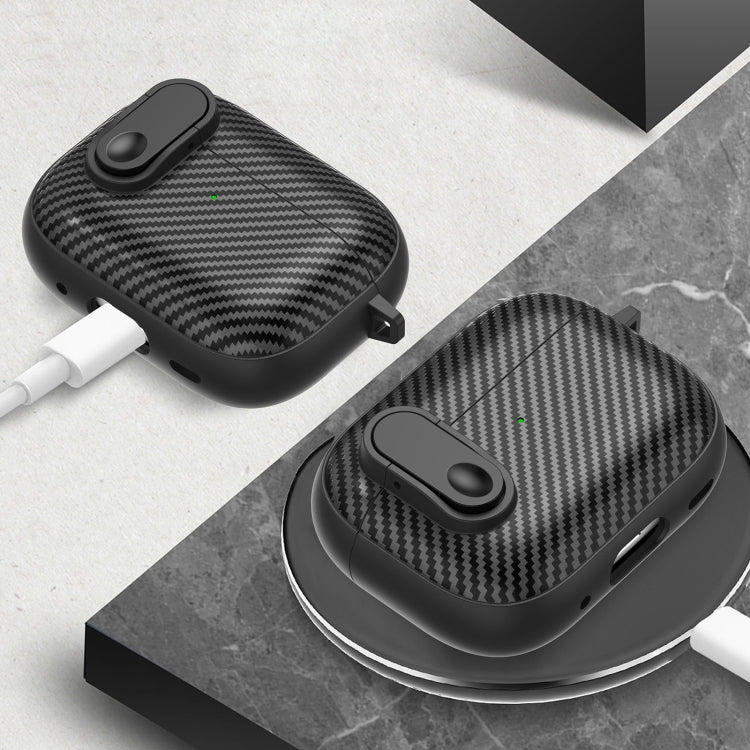 For AirPods Pro Carbon Fiber Texture Wireless Earphones Case with Security Lock(Red)
