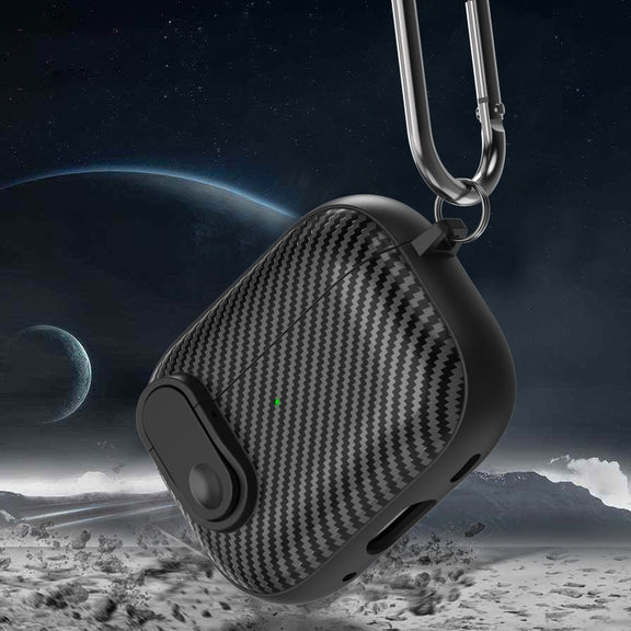 For AirPods Pro Carbon Fiber Texture Wireless Earphones Case with Security Lock(Green)