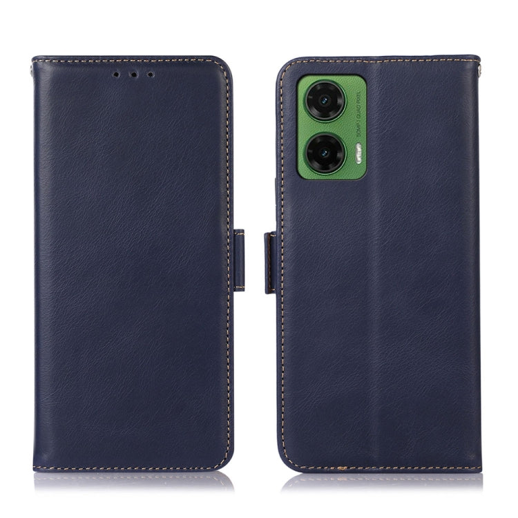 For Motorola Moto G35 Magnetic Crazy Horse Texture Genuine Leather Phone Case(Blue)