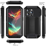 For iPhone 15 Pro Max R-JUST Sliding Camera IP54 Life Water-resistant Holder Phone Case(Black)
