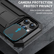 For iPhone 15 Pro Max R-JUST Sliding Camera IP54 Life Water-resistant Holder Phone Case(Black)