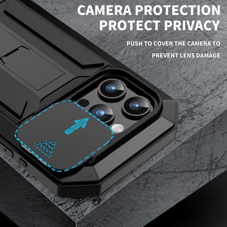For iPhone 15 Pro Max R-JUST Sliding Camera IP54 Life Water-resistant Holder Phone Case(Black)