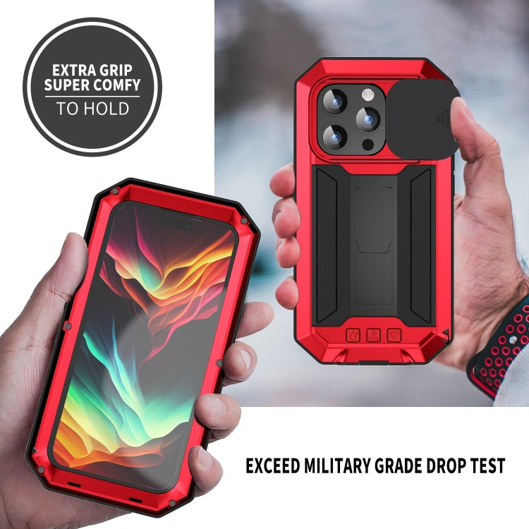 For iPhone 15 Pro Max R-JUST Sliding Camera IP54 Life Water-resistant Holder Phone Case(Red)