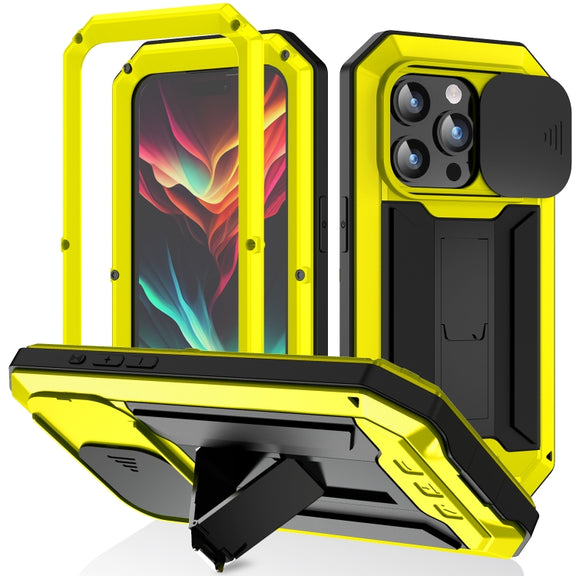 For iPhone 15 Pro Max R-JUST Sliding Camera IP54 Life Water-resistant Holder Phone Case(Yellow)