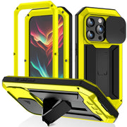 For iPhone 15 Pro R-JUST Sliding Camera IP54 Life Water-resistant Holder Phone Case(Yellow)
