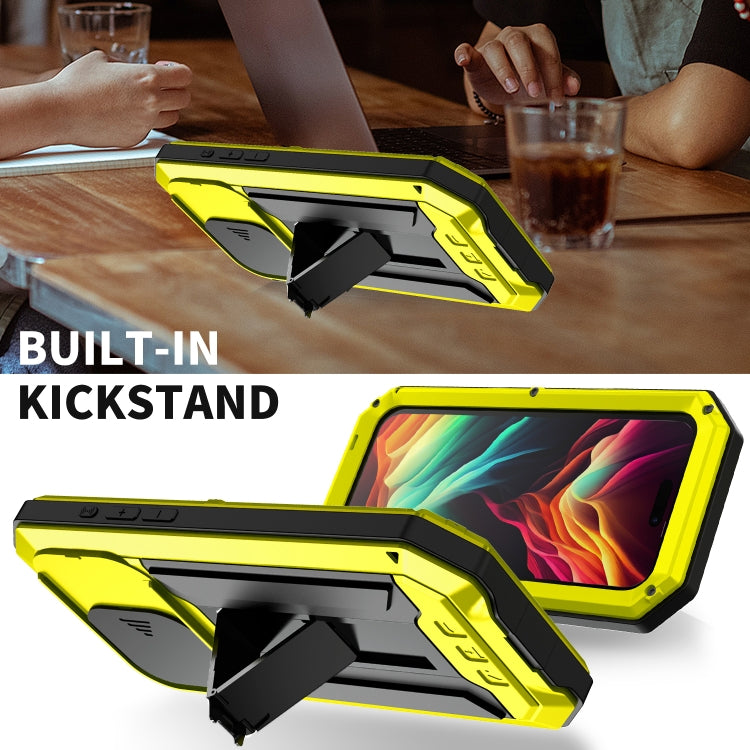 For iPhone 15 Pro R-JUST Sliding Camera IP54 Life Water-resistant Holder Phone Case(Yellow)