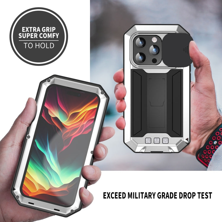 For iPhone 15 Pro R-JUST Sliding Camera IP54 Life Water-resistant Holder Phone Case(Silver)