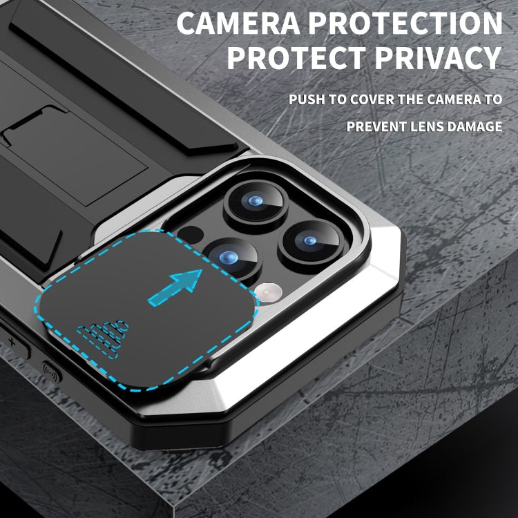 For iPhone 15 Pro R-JUST Sliding Camera IP54 Life Water-resistant Holder Phone Case(Silver)