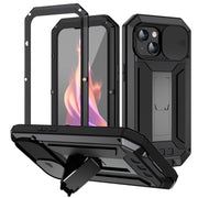 For iPhone 15 Plus R-JUST Sliding Camera IP54 Life Water-resistant Holder Phone Case(Black)
