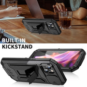 For iPhone 15 Plus R-JUST Sliding Camera IP54 Life Water-resistant Holder Phone Case(Black)