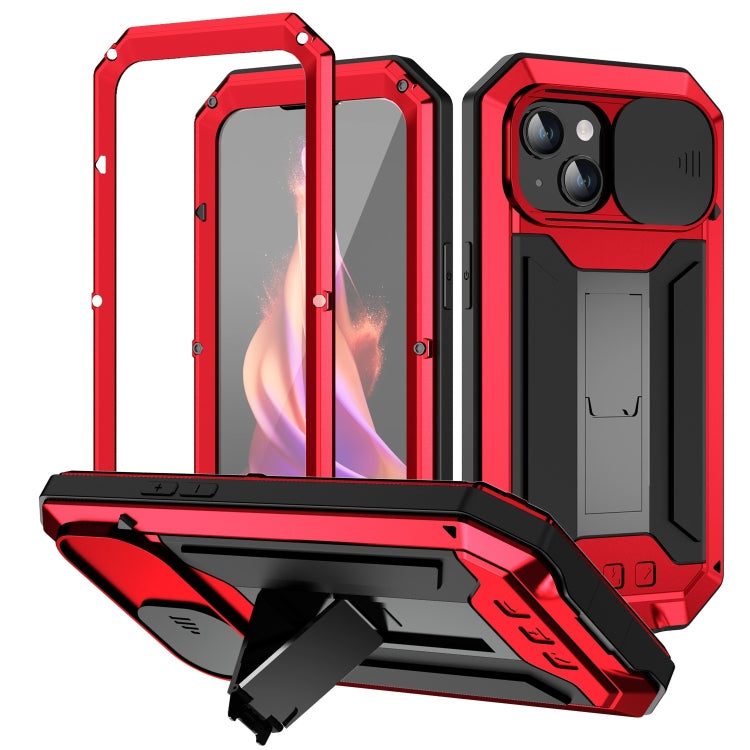 For iPhone 15 Plus R-JUST Sliding Camera IP54 Life Water-resistant Holder Phone Case(Red)