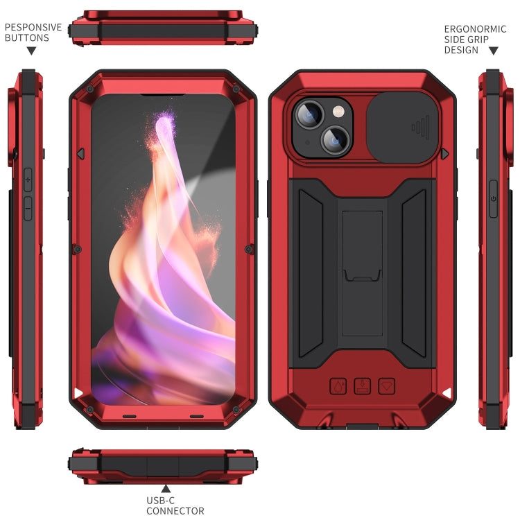 For iPhone 15 Plus R-JUST Sliding Camera IP54 Life Water-resistant Holder Phone Case(Red)