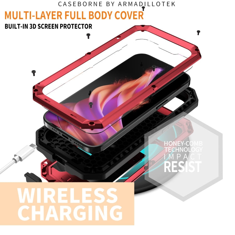 For iPhone 15 Plus R-JUST Sliding Camera IP54 Life Water-resistant Holder Phone Case(Red)