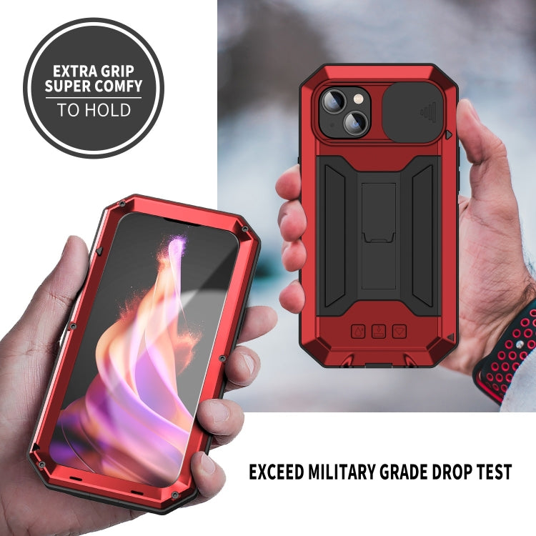 For iPhone 15 Plus R-JUST Sliding Camera IP54 Life Water-resistant Holder Phone Case(Red)