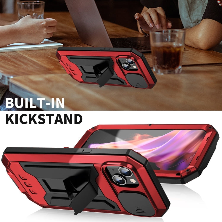 For iPhone 15 Plus R-JUST Sliding Camera IP54 Life Water-resistant Holder Phone Case(Red)