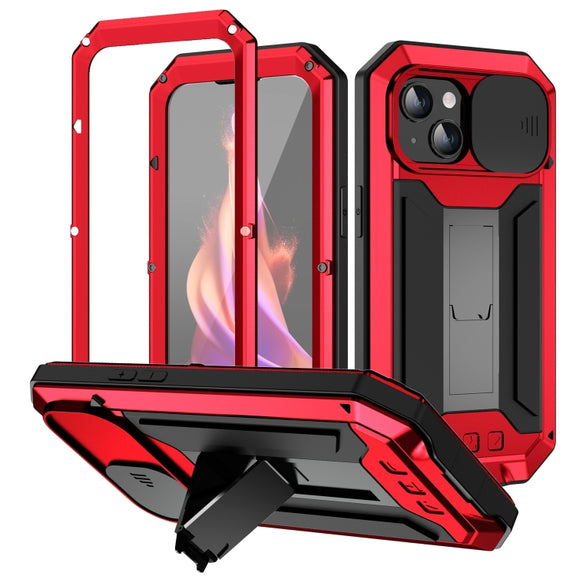 For iPhone 15 Plus R-JUST Sliding Camera IP54 Life Water-resistant Holder Phone Case(Red)