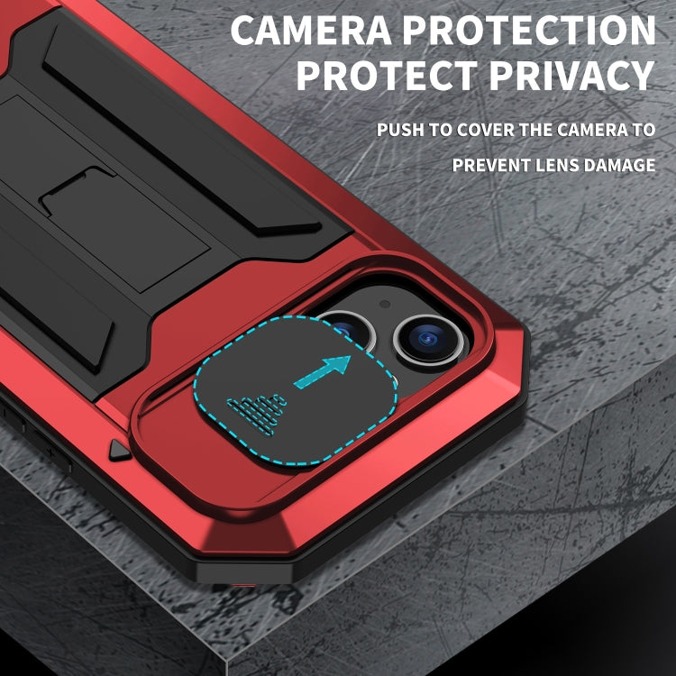 For iPhone 15 Plus R-JUST Sliding Camera IP54 Life Water-resistant Holder Phone Case(Red)