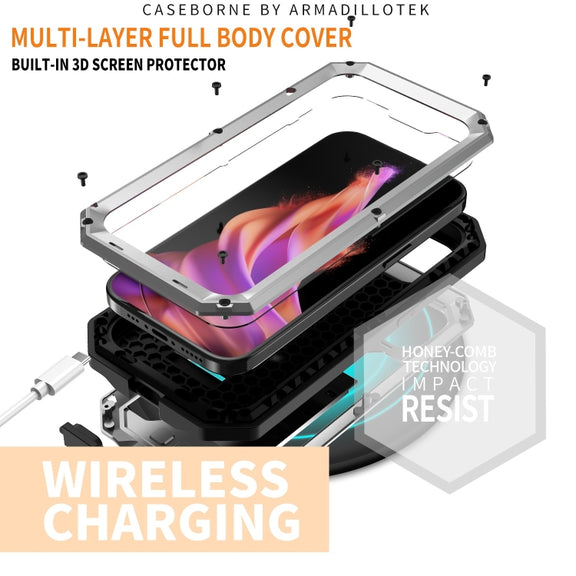 For iPhone 15 Plus R-JUST Sliding Camera IP54 Life Water-resistant Holder Phone Case(Silver)