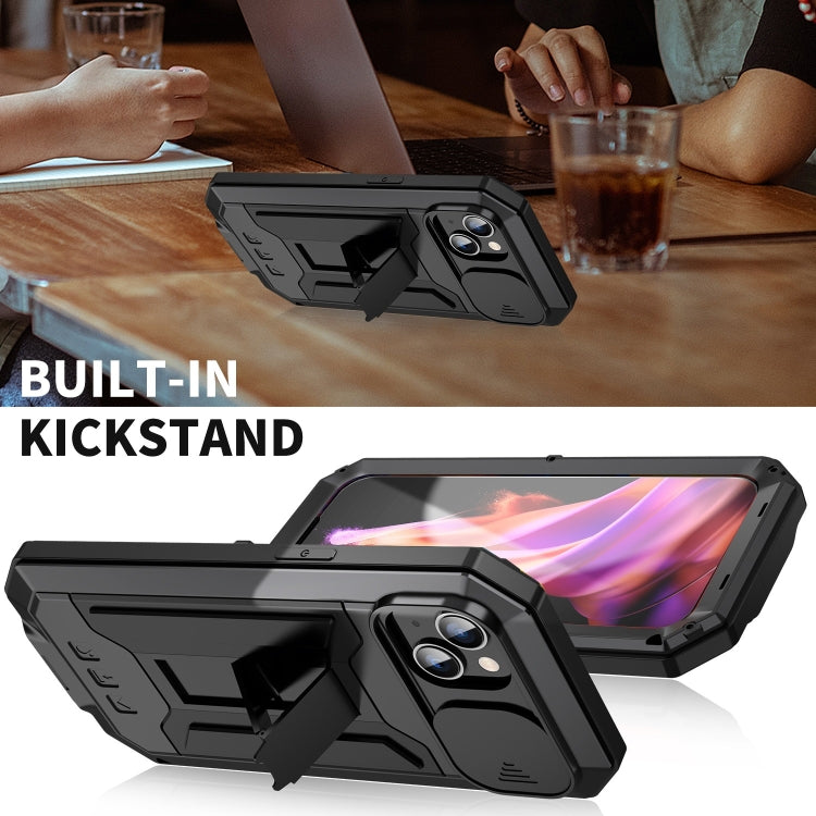 For iPhone 15 R-JUST Sliding Camera IP54 Life Water-resistant Holder Phone Case(Black)