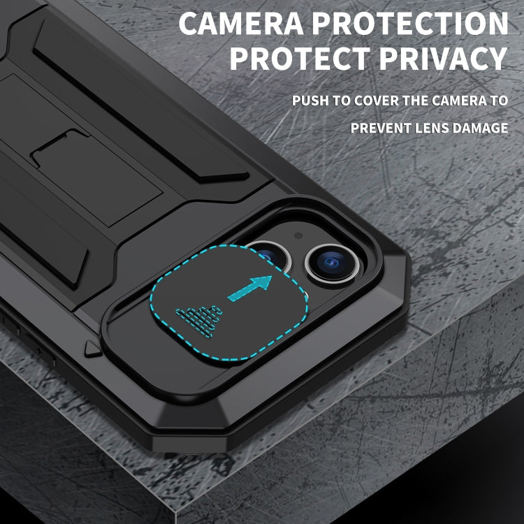 For iPhone 15 R-JUST Sliding Camera IP54 Life Water-resistant Holder Phone Case(Black)