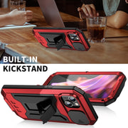 For iPhone 15 R-JUST Sliding Camera IP54 Life Water-resistant Holder Phone Case(Red)