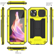 For iPhone 15 R-JUST Sliding Camera IP54 Life Water-resistant Holder Phone Case(Yellow)