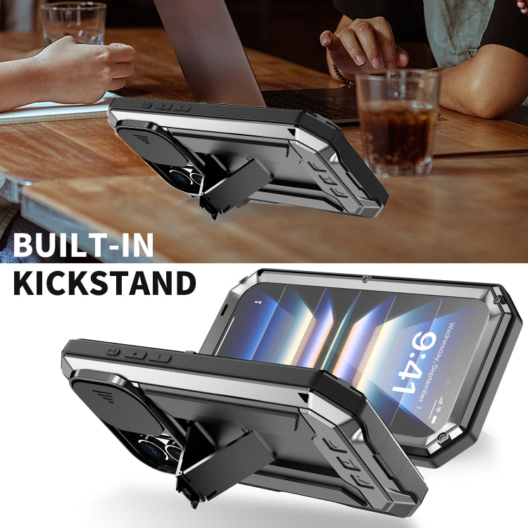 For iPhone 16 R-JUST Sliding Camera IP54 Life Water-resistant Holder Phone Case(Black)