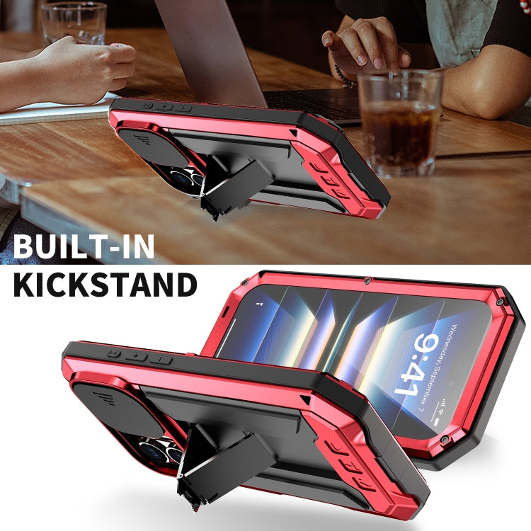 For iPhone 16 Plus R-JUST Sliding Camera IP54 Life Water-resistant Holder Phone Case(Red)