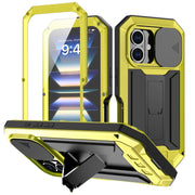 For iPhone 16 Plus R-JUST Sliding Camera IP54 Life Water-resistant Holder Phone Case(Yellow)