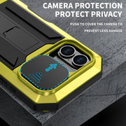 For iPhone 16 Plus R-JUST Sliding Camera IP54 Life Water-resistant Holder Phone Case(Yellow)