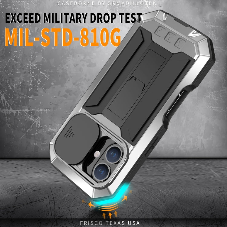 For iPhone 16 Plus R-JUST Sliding Camera IP54 Life Water-resistant Holder Phone Case(Silver)