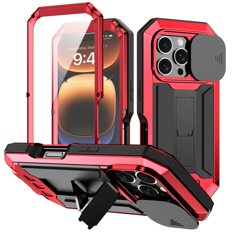 For iPhone 16 Pro R-JUST Sliding Camera IP54 Life Water-resistant Holder Phone Case(Red)