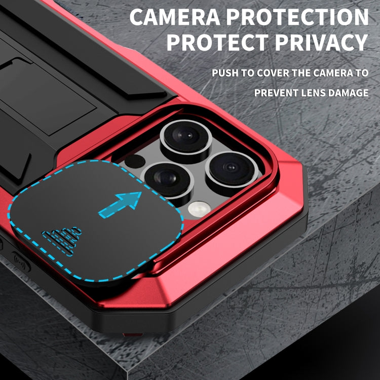 For iPhone 16 Pro R-JUST Sliding Camera IP54 Life Water-resistant Holder Phone Case(Red)
