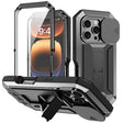 For iPhone 16 Pro Max R-JUST Sliding Camera IP54 Life Waterproof Holder Phone Case(Black) - iPhone 16 Pro Max Cases by R-JUST | Online Shopping South Africa | PMC TechLife | Buy Now Pay Later Mobicred