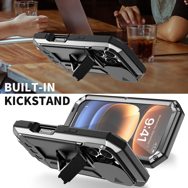 For iPhone 16 Pro Max R-JUST Sliding Camera IP54 Life Water-resistant Holder Phone Case(Black)