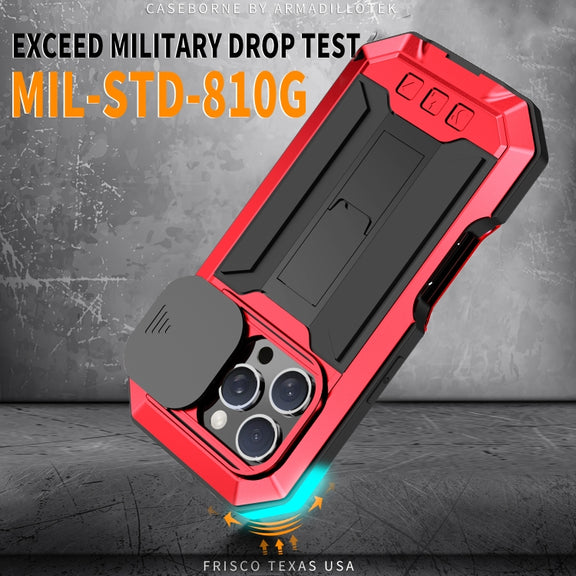 For iPhone 16 Pro Max R-JUST Sliding Camera IP54 Life Water-resistant Holder Phone Case(Red)