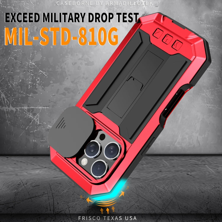 For iPhone 16 Pro Max R-JUST Sliding Camera IP54 Life Water-resistant Holder Phone Case(Red)