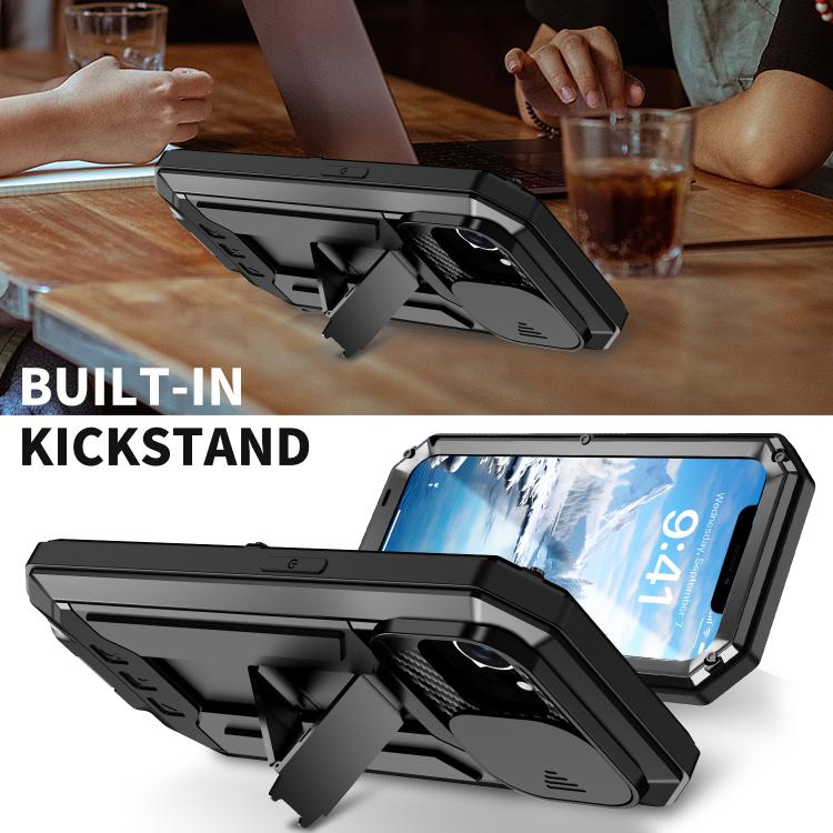 For iPhone 16e R-JUST Sliding Camera IP54 Life Water-resistant Holder Phone Case(Black)
