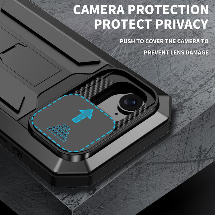 For iPhone 16e R-JUST Sliding Camera IP54 Life Water-resistant Holder Phone Case(Black)