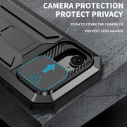 For iPhone 16e R-JUST Sliding Camera IP54 Life Water-resistant Holder Phone Case(Black)