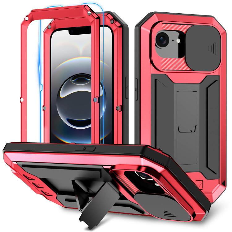 For iPhone 16e R-JUST Sliding Camera IP54 Life Water-resistant Holder Phone Case(Red)