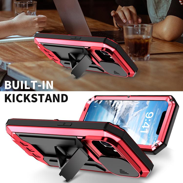 For iPhone 16e R-JUST Sliding Camera IP54 Life Water-resistant Holder Phone Case(Red)