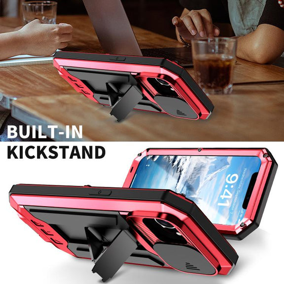 For iPhone 16e R-JUST Sliding Camera IP54 Life Water-resistant Holder Phone Case(Red)